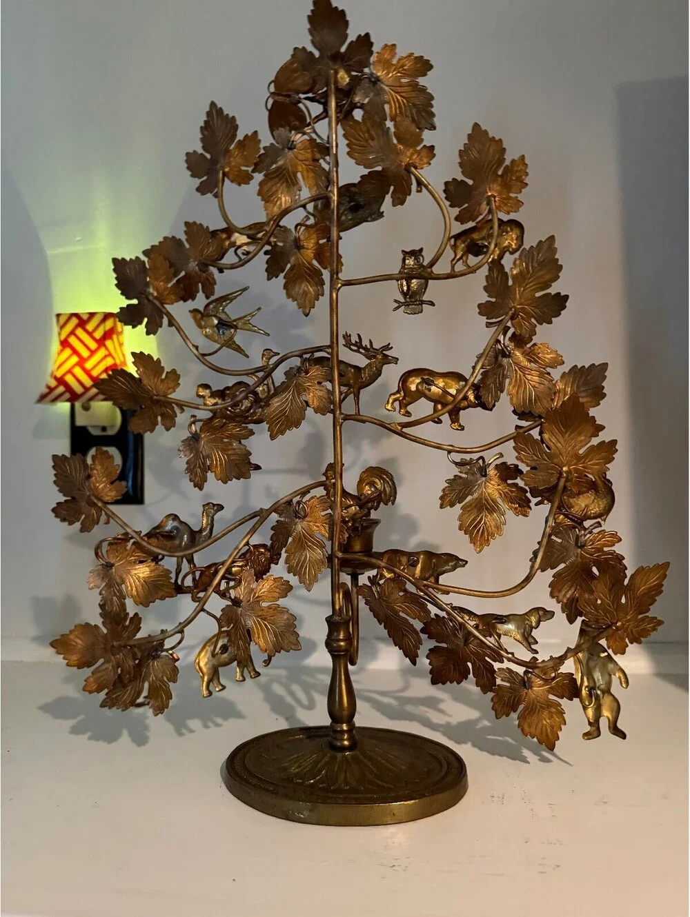 Vintage Brass Tree of Life Animals Birds Candle Holder Sculpture Large Ornate